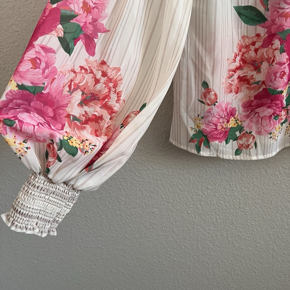 VICI Women's Medium Sheer Floral Roses Lantern Sleeve Romantic New Without Tags - Picture 2 of 7